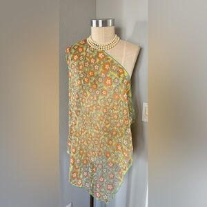 Vintage 60s Flower Print Scarf Rayon 25.5”
